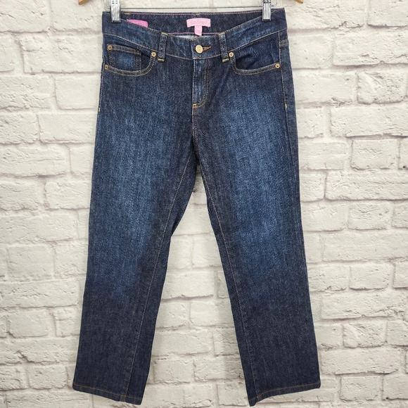 Lilly Pulitzer Y2K Main Line Fit Cropped Blue Denim Dark Wash Denim Jeans Size 2 - Picture 1 of 14
